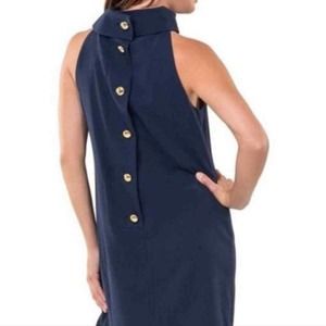 Tuckernuck Sail to Sable Navy Faux Suede Cowl Neck Back Button Shift Dress Small